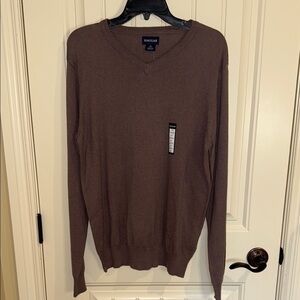 Haggar Men’s V-Neck Sweater Size M | Brown Cotton Cashmere Blend | NWT